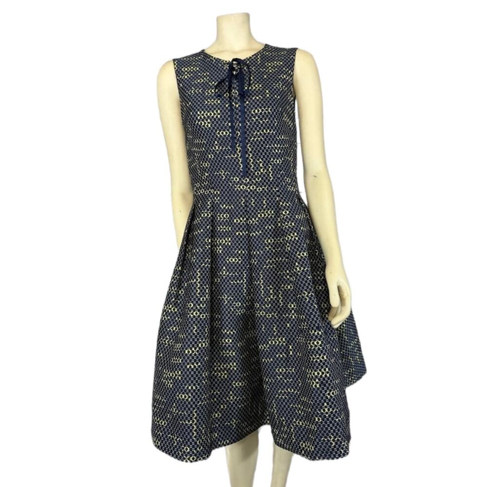Vintage 1970s Perfetto Collection Navy Yellow Fit & Flare Midi Dress small